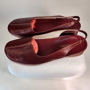 Clarks, sling-back, Sz 7 burgundy leather slip-ons, Pre-owned